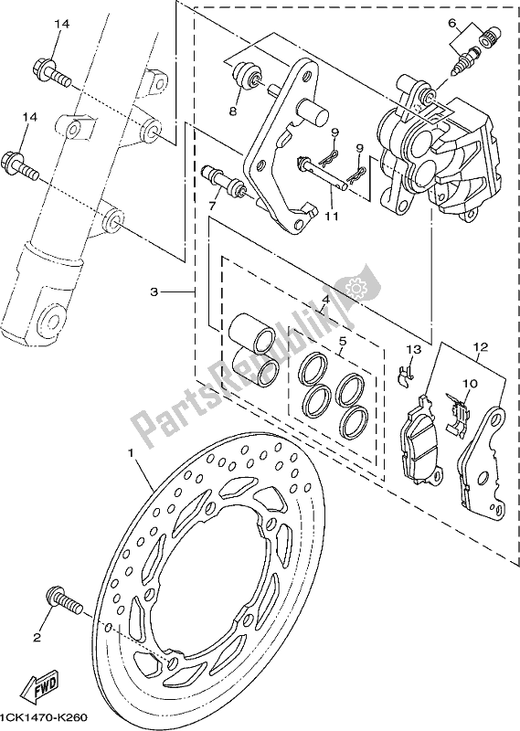 All parts for the Front Brake Caliper of the Yamaha Yzf-r 15 125 2017