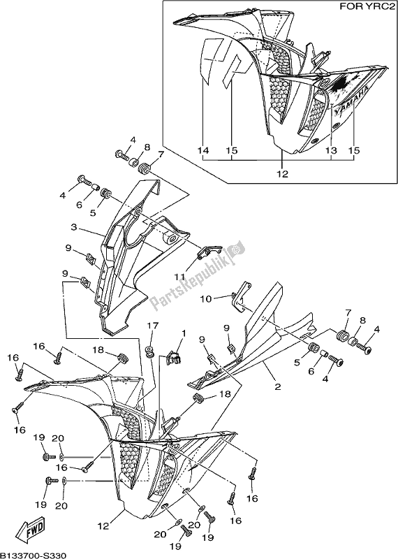 All parts for the Leg Shield of the Yamaha Yzf-r 15 125 2017
