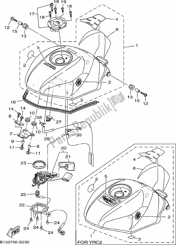 All parts for the Fuel Tank of the Yamaha Yzf-r 15 125 2018