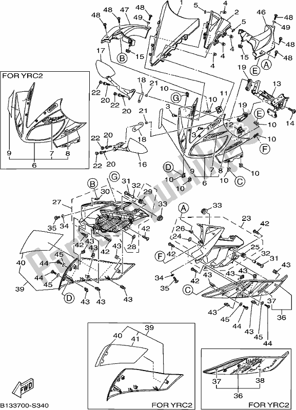 All parts for the Windshield of the Yamaha Yzf-r 15 125 2018