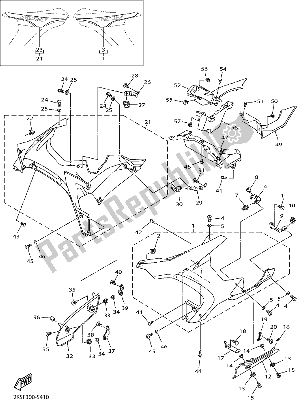 Todas las partes para Carenado 2 de Yamaha Yzf-r1M 1000 2017