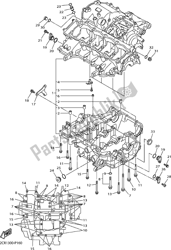 All parts for the Crankcase of the Yamaha Yzf-r1M 1000 2017