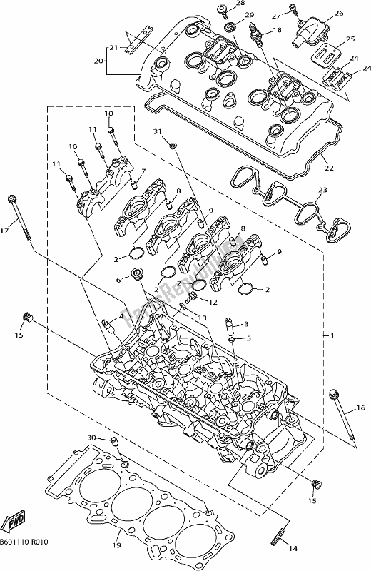 All parts for the Cylinder Head of the Yamaha Yzf-r1M 1000 2017