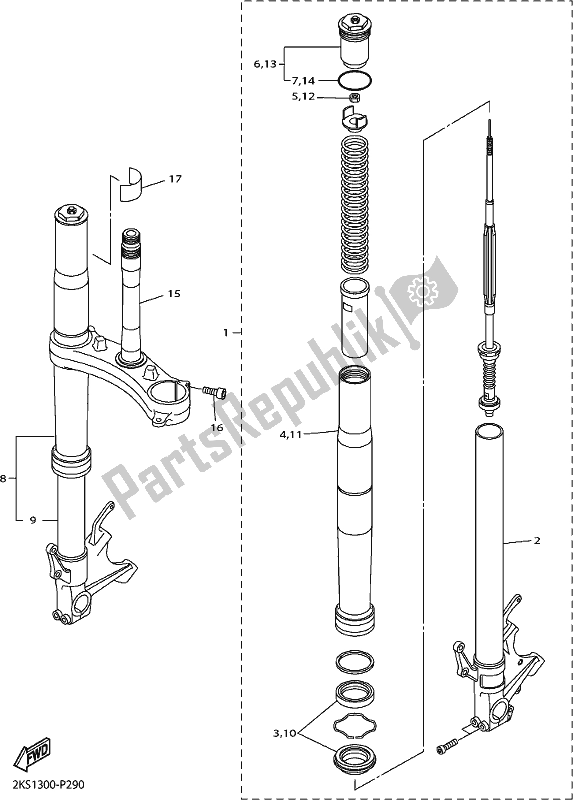 All parts for the Front Fork of the Yamaha Yzf-r1M 1000 2017