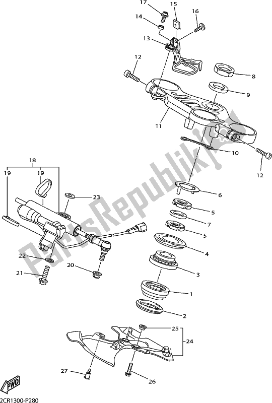 All parts for the Steering of the Yamaha Yzf-r1M 1000 2017