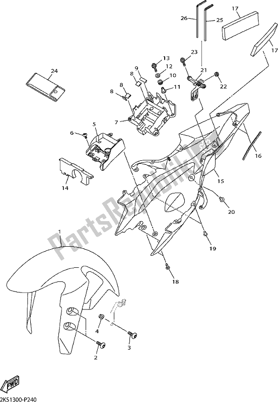 All parts for the Fender of the Yamaha Yzf-r1M 1000 2018