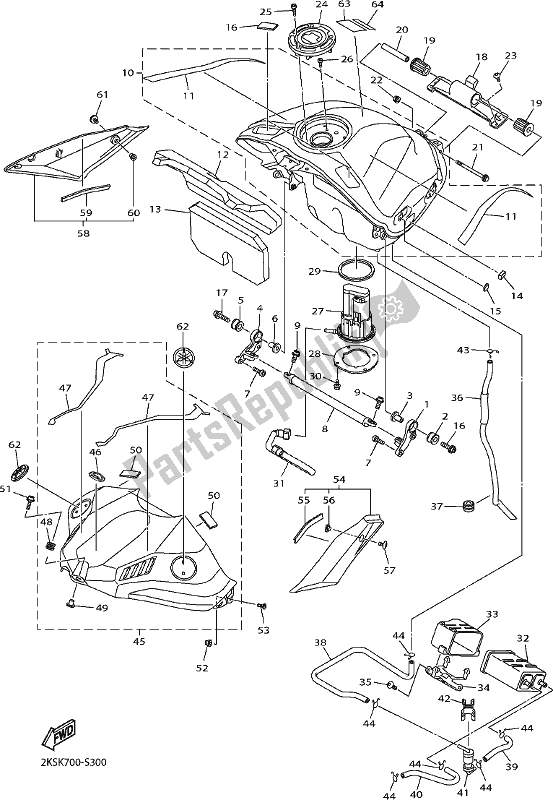 All parts for the Fuel Tank of the Yamaha Yzf-r1M 1000 2018