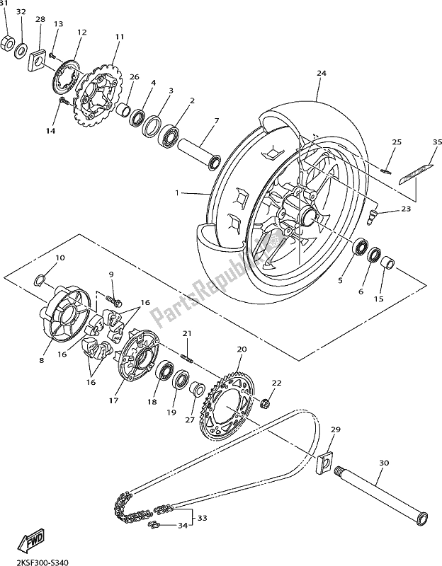 All parts for the Rear Wheel of the Yamaha Yzf-r1M 1000 2018