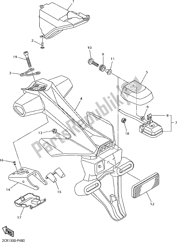 All parts for the Taillight of the Yamaha Yzf-r1M 1000 2018
