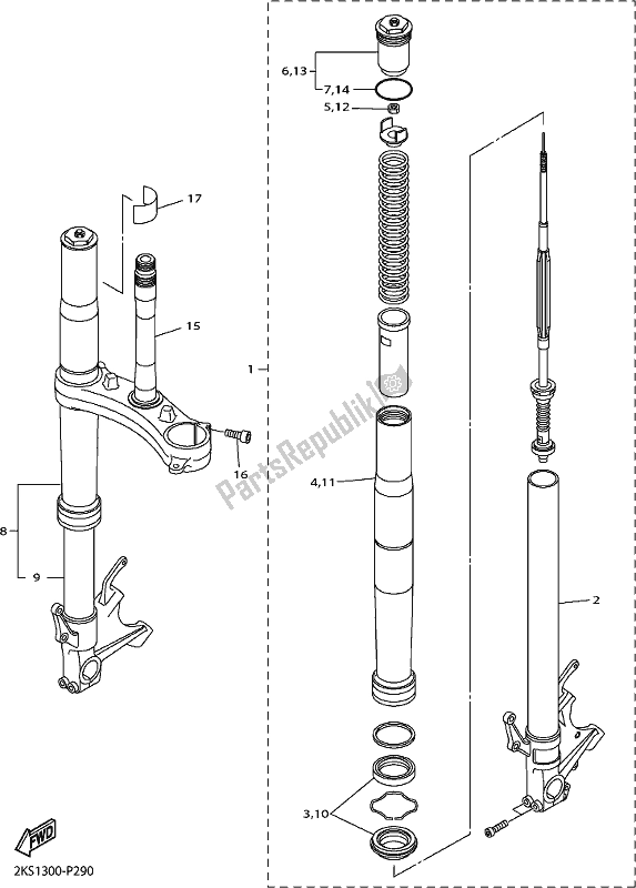 All parts for the Front Fork of the Yamaha Yzf-r1M 1000 2019