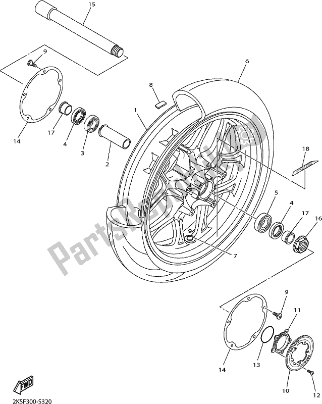 All parts for the Front Wheel of the Yamaha Yzf-r1M 1000 2019 All parts for the Front Wheel of the Yamaha Yzf-r1M 1000 2019