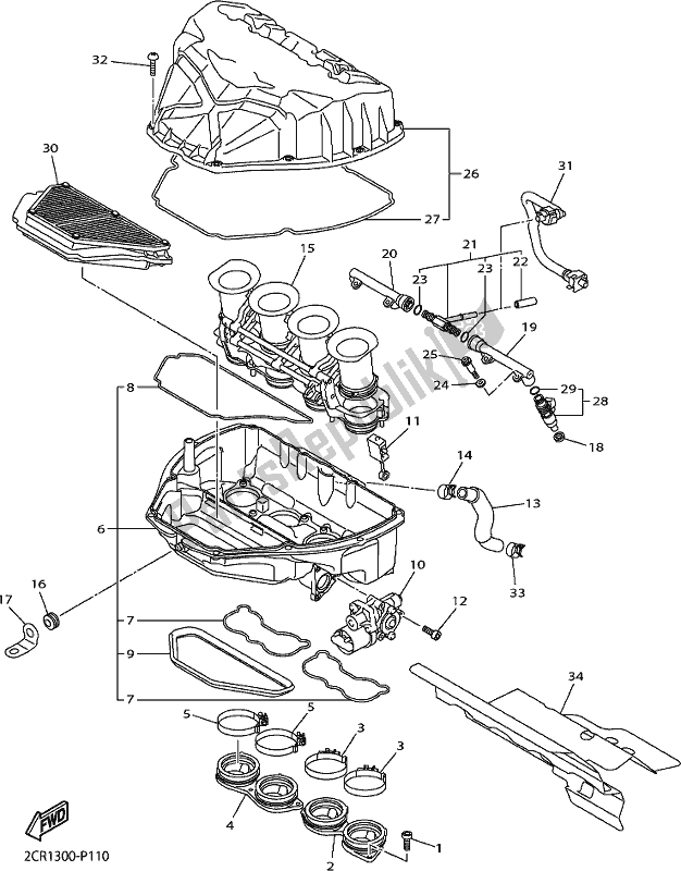 All parts for the Intake of the Yamaha Yzf-r1M 1000 2019