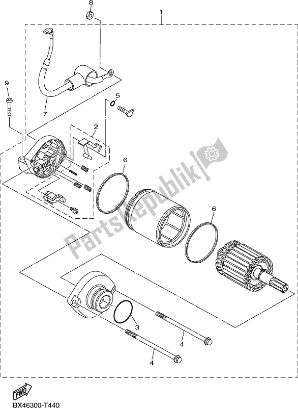 All parts for the Starting Motor of the Yamaha Yzf-r1M 1000 2019