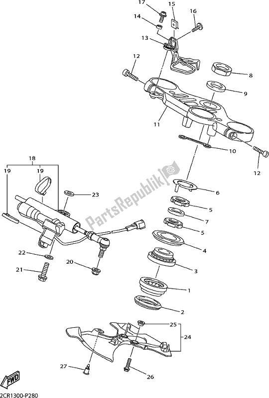 All parts for the Steering of the Yamaha Yzf-r1M 1000 2019