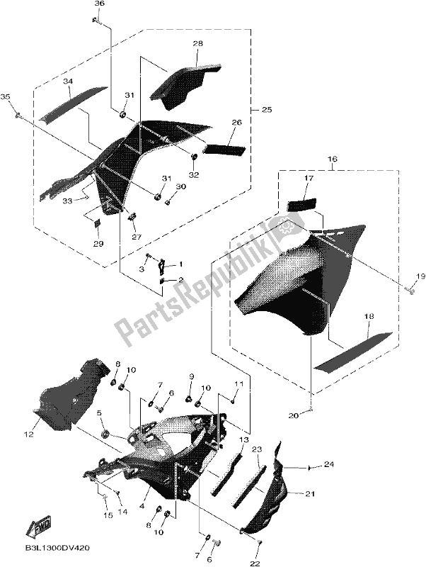 Tutte le parti per il Cowling 3 del Yamaha Yzf-r1M YZF 1000M 2021