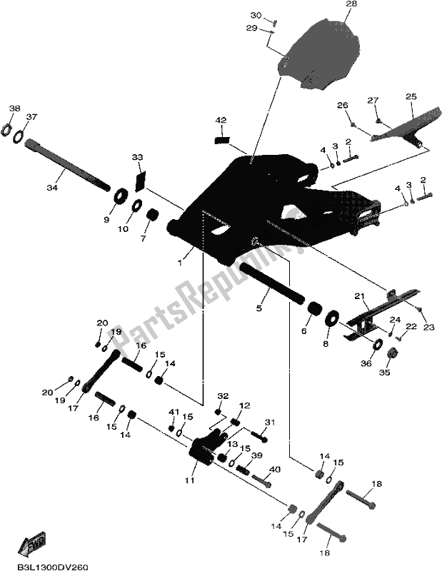 Alle onderdelen voor de Achterste Arm van de Yamaha Yzf-r1 ML YZF 1000 DL 2020