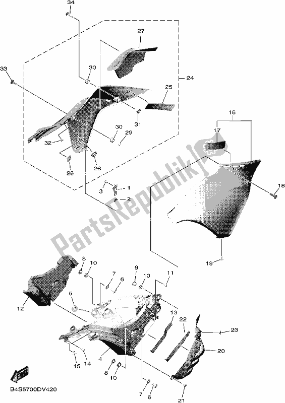 Alle onderdelen voor de Motorkap 3 van de Yamaha Yzf-r1 MM YZF 1000 DM 2021