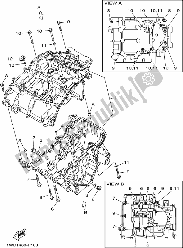 All parts for the Crankcase of the Yamaha Yzf-r3A 300 2017