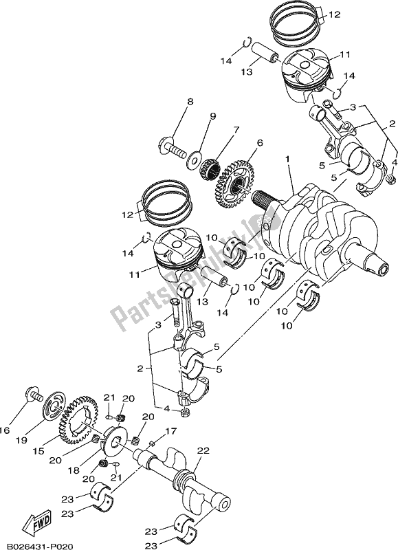 All parts for the Crankshaft & Piston of the Yamaha Yzf-r3A 300 2017