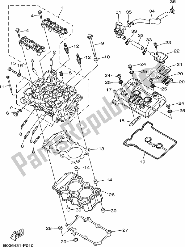 All parts for the Cylinder Head of the Yamaha Yzf-r3A 300 2017