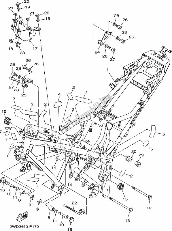 All parts for the Frame of the Yamaha Yzf-r3A 300 2017