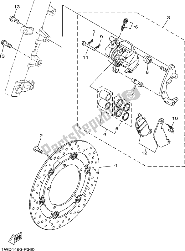 All parts for the Front Brake Caliper of the Yamaha Yzf-r3A 300 2017