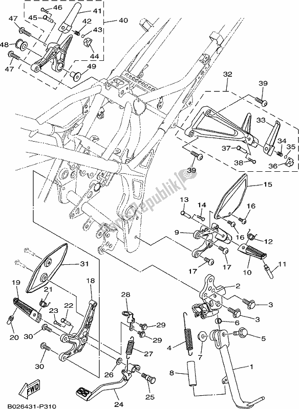 All parts for the Stand & Footrest of the Yamaha Yzf-r3A 300 2017