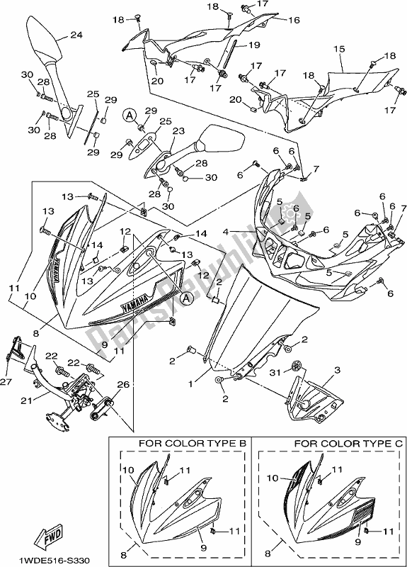 Toutes les pièces pour le Pare-brise du Yamaha Yzf-r3A 300 2017