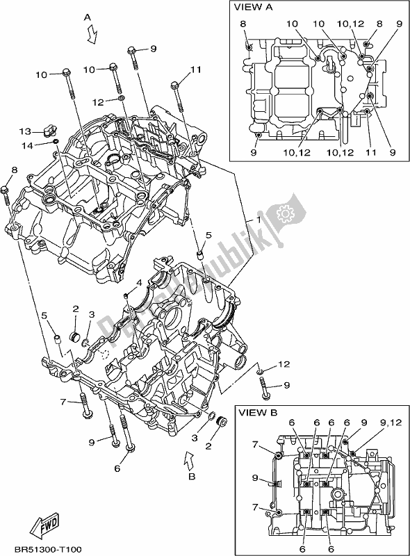 All parts for the Crankcase of the Yamaha Yzf-r3A 300 2018