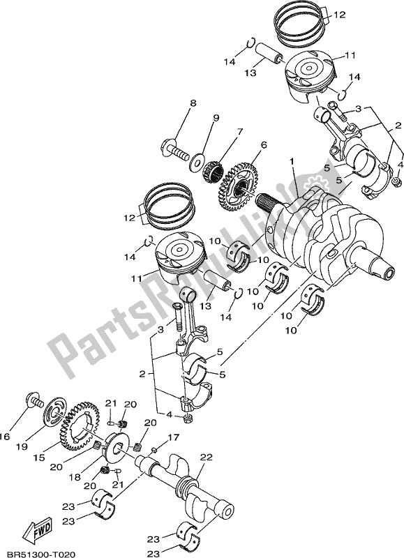 All parts for the Crankshaft & Piston of the Yamaha Yzf-r3A 300 2018