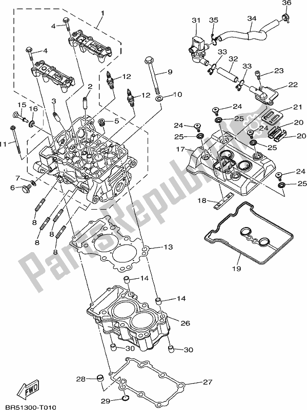 All parts for the Cylinder Head of the Yamaha Yzf-r3A 300 2018