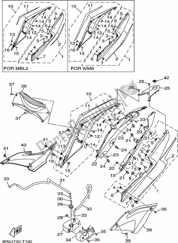 All parts for the Side Cover of the Yamaha Yzf-r3A 300 2018