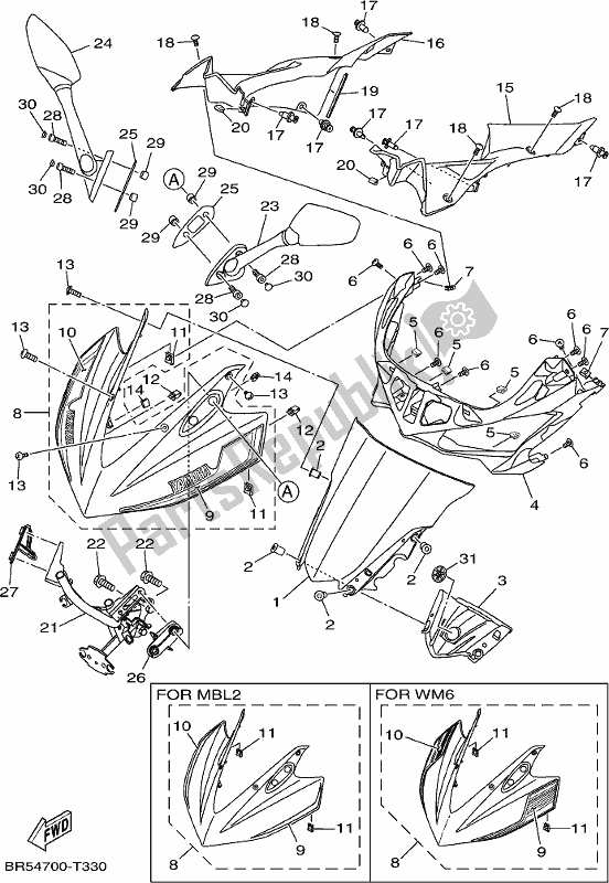 All parts for the Windshield of the Yamaha Yzf-r3A 300 2018