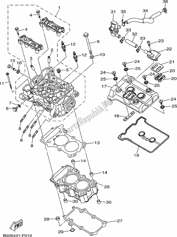 All parts for the Cylinder Head of the Yamaha Yzf-r3A Yzf-r3 300 2017