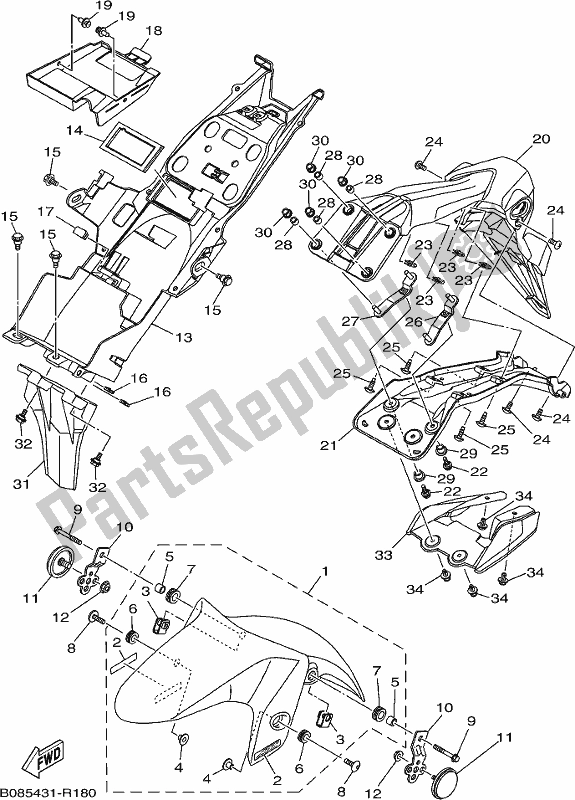 Tutte le parti per il Parafango del Yamaha Yzf-r3A Yzf-r3 300 2017
