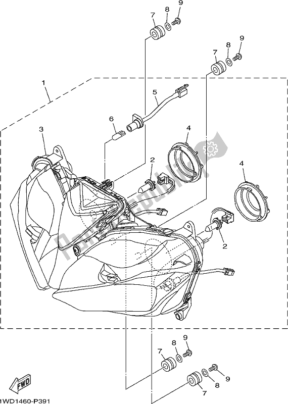 Todas as partes de Farol do Yamaha Yzf-r3A Yzf-r3 300 2017