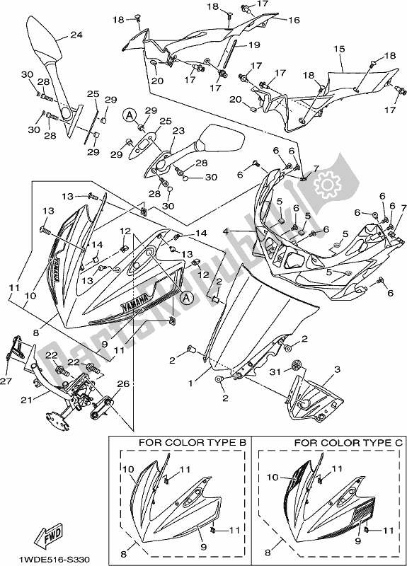 Todas las partes para Parabrisas de Yamaha Yzf-r3A Yzf-r3 300 2017