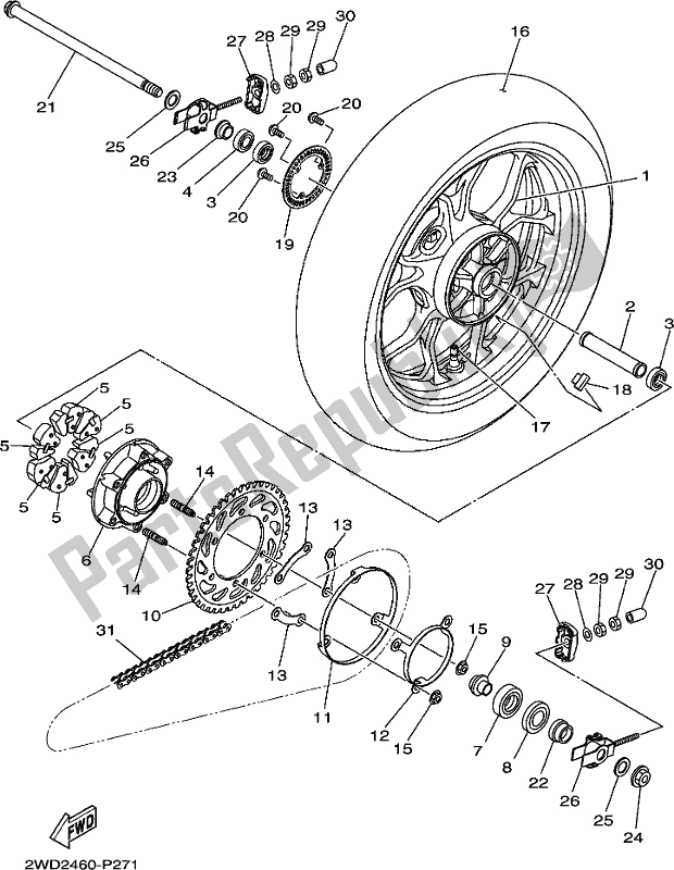 All parts for the Rear Wheel of the Yamaha Yzf-r3A Yzf-r3 300 2018