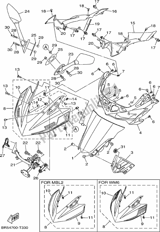 All parts for the Windshield of the Yamaha Yzf-r3A Yzf-r3 300 2018