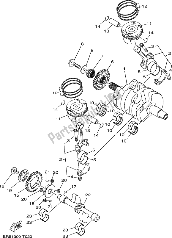 All parts for the Crankshaft & Piston of the Yamaha Yzf-r3 AJ 300 2018