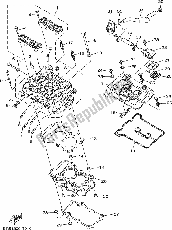 Tutte le parti per il Testata del Yamaha Yzf-r3 AJ 300 2018