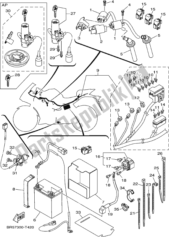 Alle onderdelen voor de Elektrisch 1 van de Yamaha Yzf-r3 AJ 300 2018