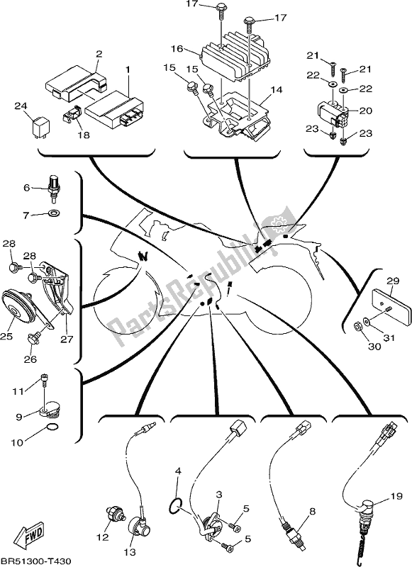 All parts for the Electrical 2 of the Yamaha Yzf-r3 AJ 300 2018