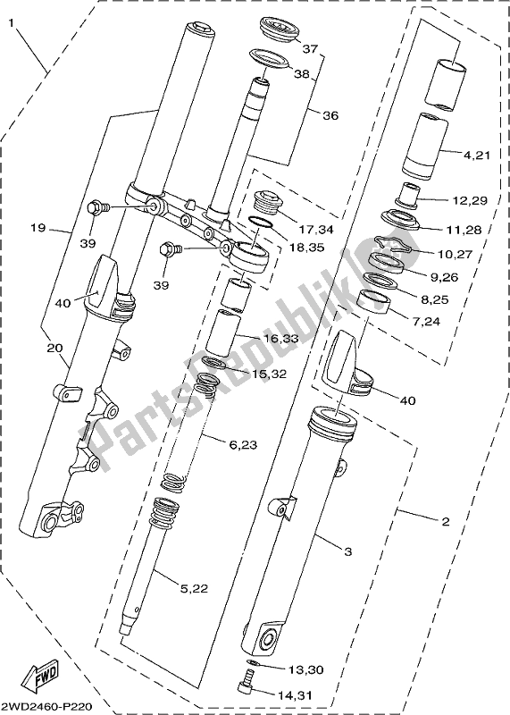 All parts for the Front Fork of the Yamaha Yzf-r3 AJ 300 2018