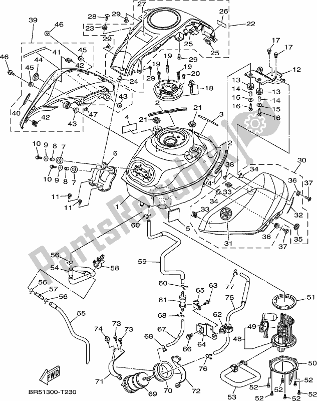 Alle onderdelen voor de Benzinetank van de Yamaha Yzf-r3 AJ 300 2018