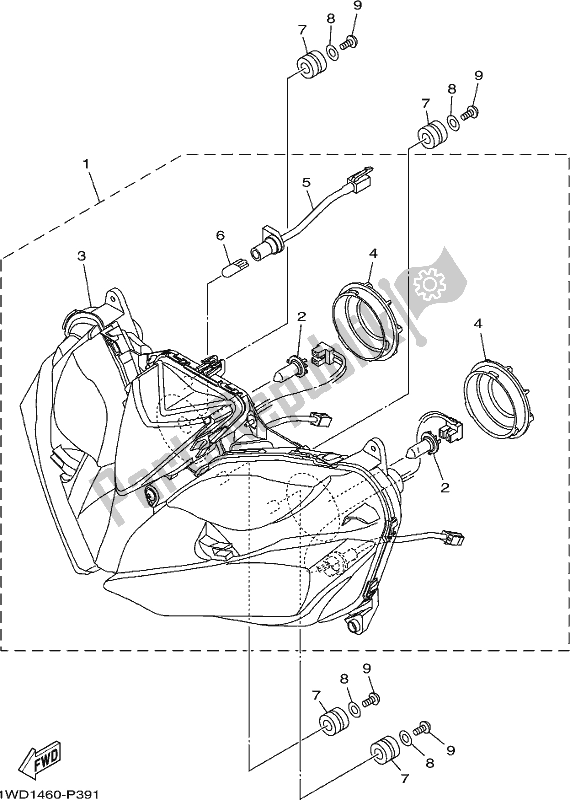 Alle onderdelen voor de Koplamp van de Yamaha Yzf-r3 AJ 300 2018