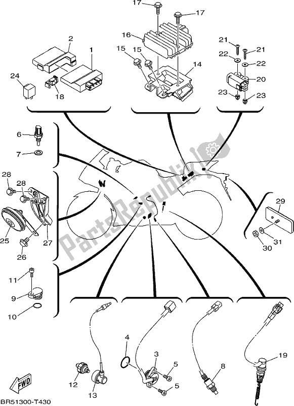 All parts for the Electrical 2 of the Yamaha Yzf-r3 AJ 300 2018