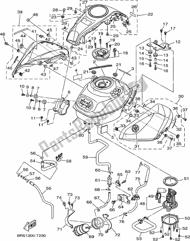 All parts for the Fuel Tank of the Yamaha Yzf-r3 AJ 300 2018