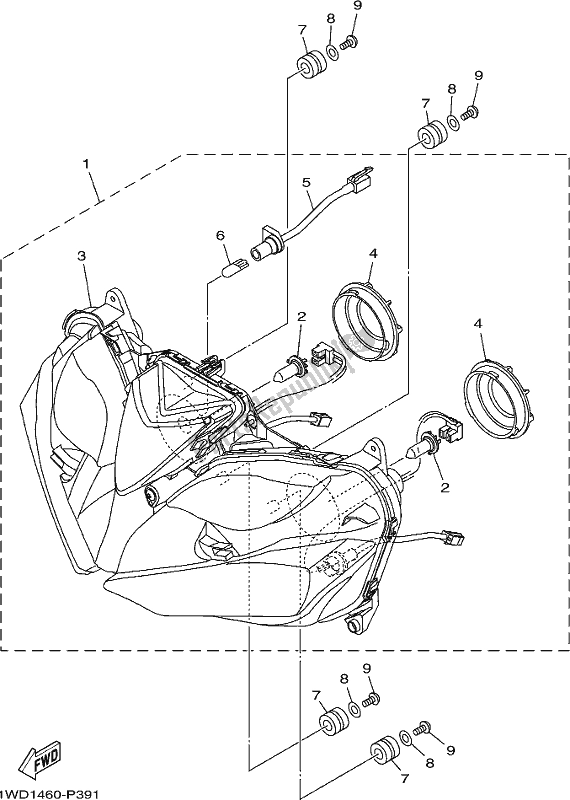 Tutte le parti per il Faro del Yamaha Yzf-r3 AJ 300 2018