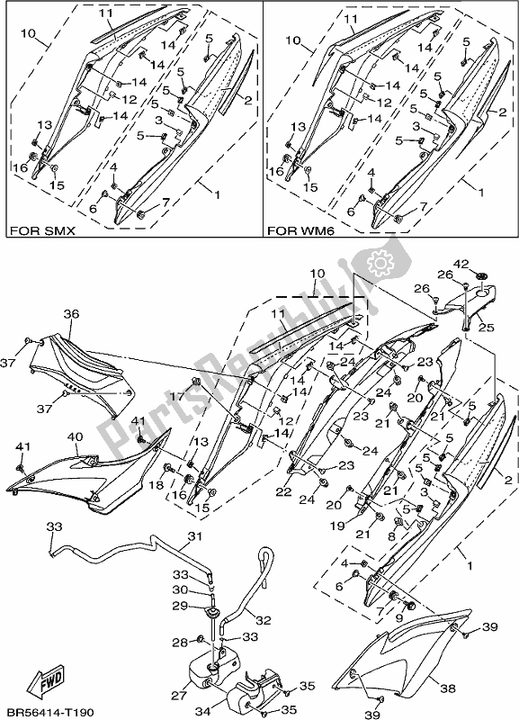 All parts for the Side Cover of the Yamaha Yzf-r3 AJ 300 2018